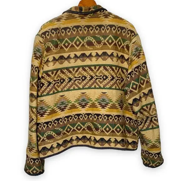 Vintage 80s New Identity women's woven cotton southwestern print blazer XL - Picture 2 of 10